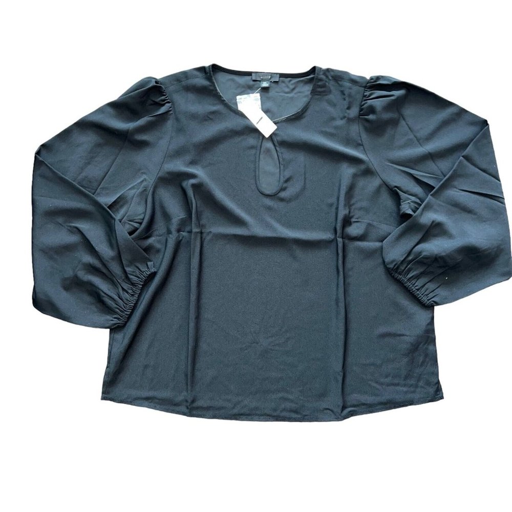 J Crew Adult XL Puff Sleeve Stain Back Crepe Top Black Women's NWT BL007